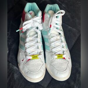 adidas sleek series White High-Top Sneakers with Mint and Red Accents